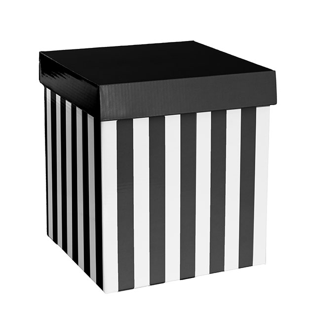Gift Box with Lid Tall Stripes Black and White (22x22x25cmH)