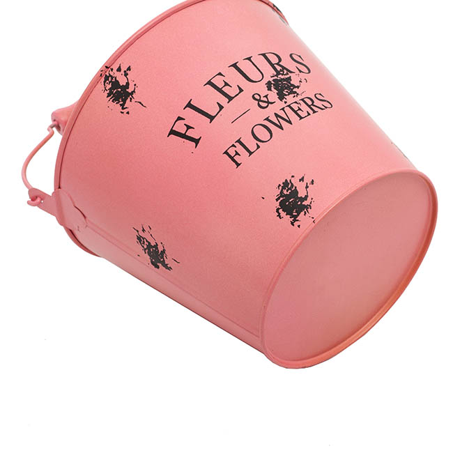 Jardinier Tin Bucket Round Handle Pink (16.5Dx13.5cmH)