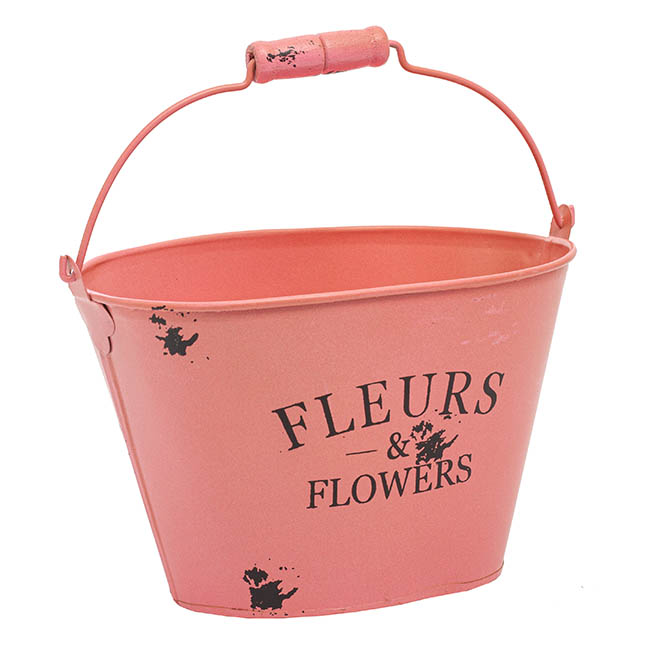 Jardinier Tin Bucket Oval Pink (18x14x11.5cmH)