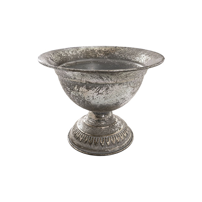 Metal Floral Wide Urn Pewter Silver (20x15.5cmH)