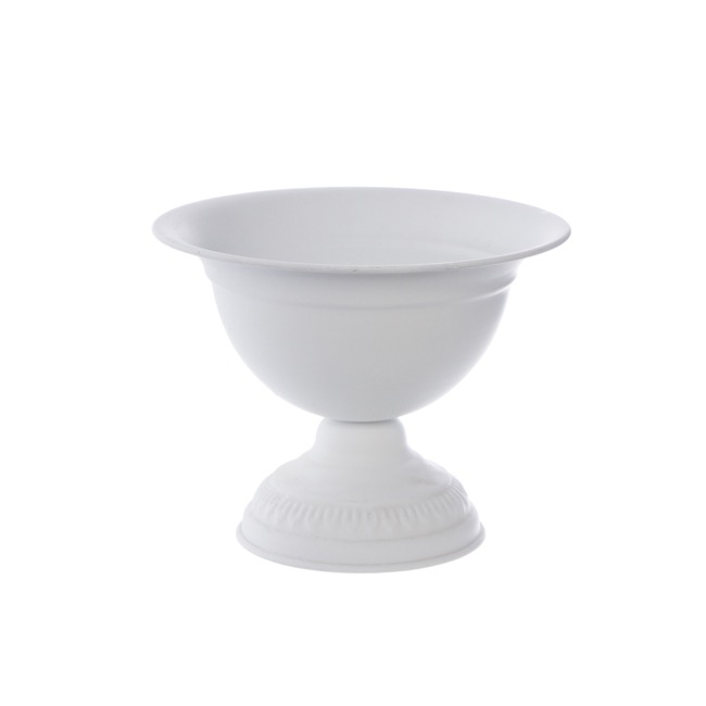 Metal Floral Wide Compote Urn White (20x15.5cmH)