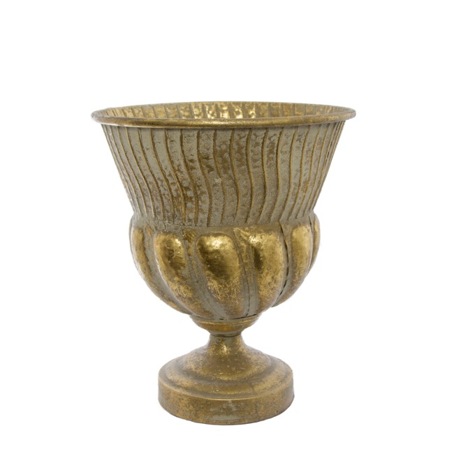 Flower Vase White Grey or Gold Antique Style Distressed Metal Bursa Urn 