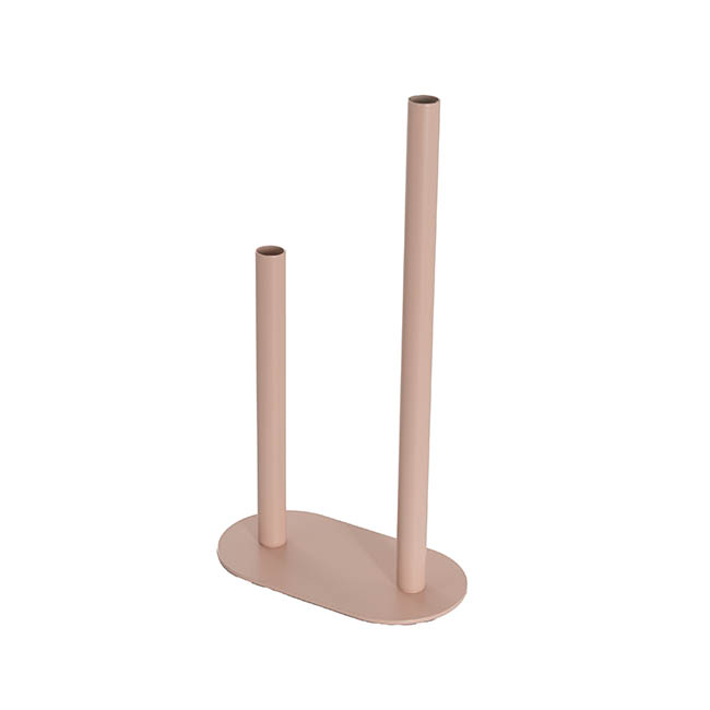 Asymmetrical Two Tube Metal Vase Soft Pink (15x8x28cmH)