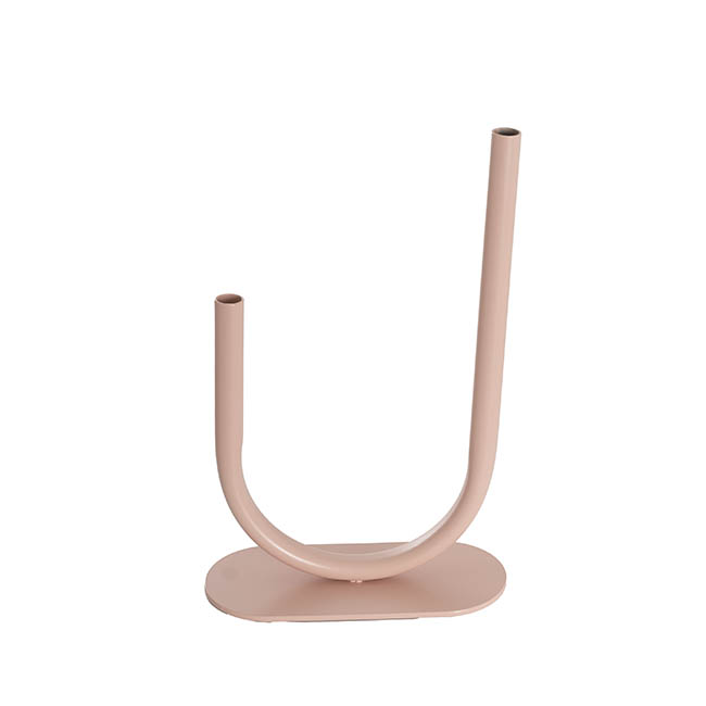 Asymmetrical U Shape Metal Tube Vase Soft Pink (18x8x28cmH)