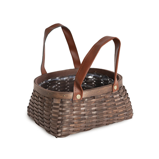 Nordic Stripe Woven Basket Planter Dark Brown (23x19x11.5cmH
