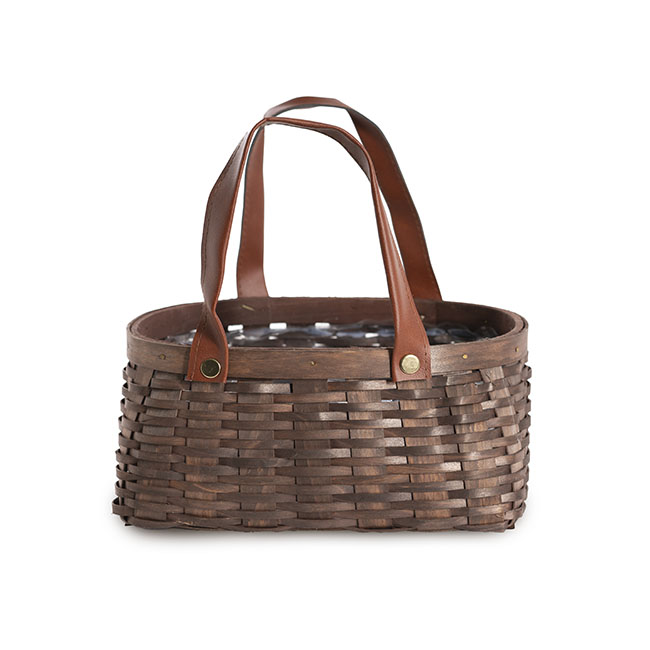 Nordic Stripe Woven Basket Planter Dark Brown (23x19x11.5cmH