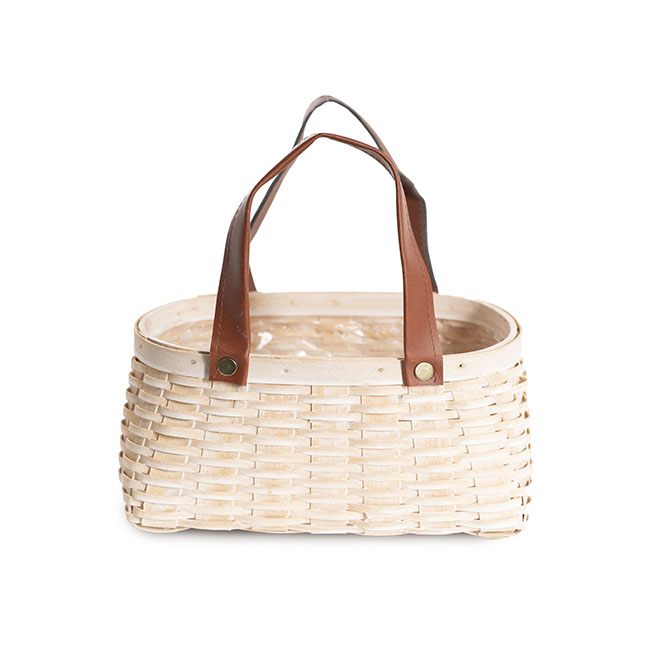 Nordic Stripe Woven Basket Planter White Wash (23x19x11.5cmH