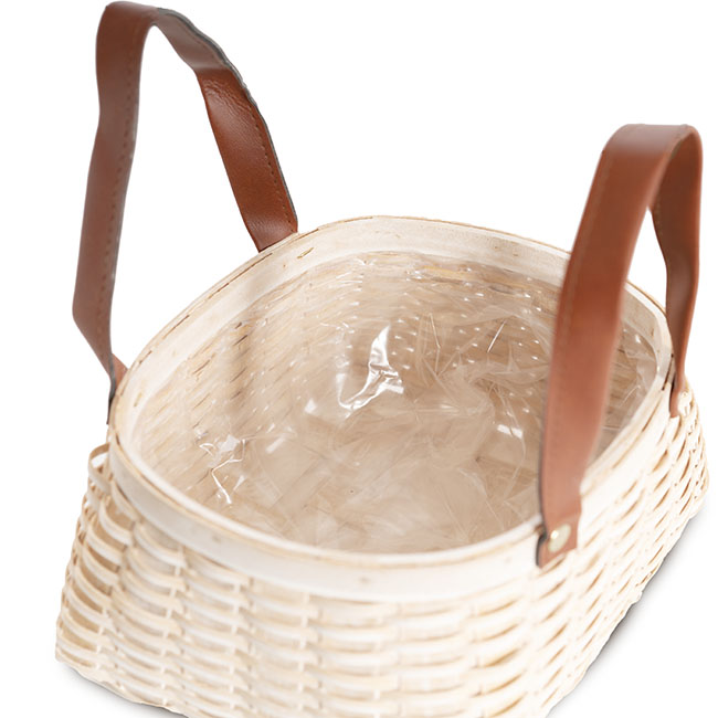 Nordic Stripe Woven Basket Planter White Wash (23x19x11.5cmH