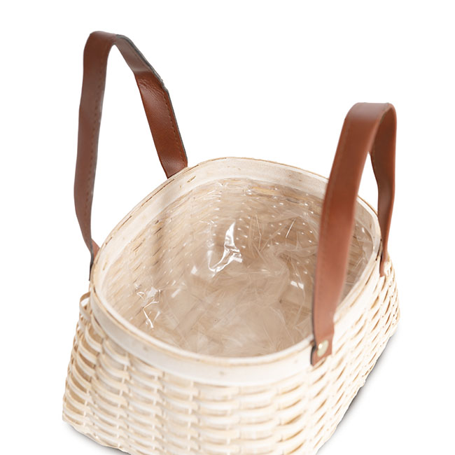Nordic Stripe Woven Basket Planter White Wash (18x14x10cmH)