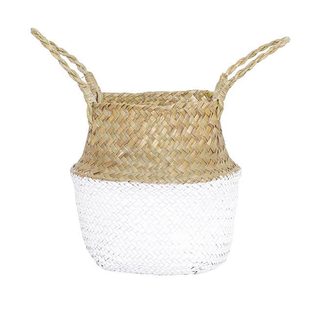 Tonga Seagrass Planter Basket Natural & White (23Dx20cmH)