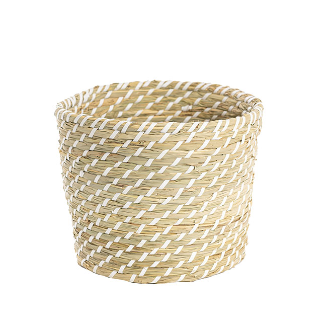 Palau Seagrass Woven Planter Cylinder White (31Dx25cmH)