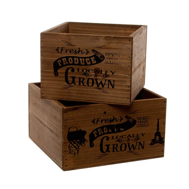 Wooden Planter Box Fresh Produce Set2 Brown (21x21x12cmH)