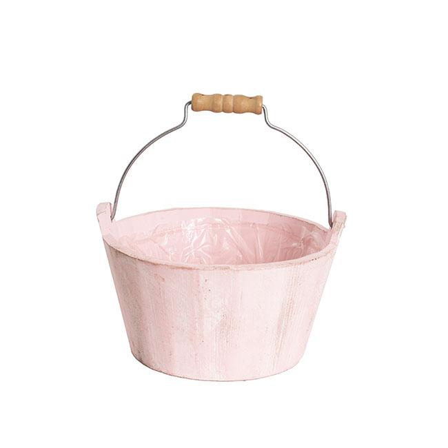 Pink Wash Touch Wooden Bucket Planter (21cmDx11cmH)