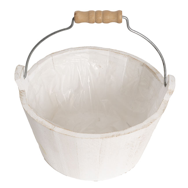 White Wash Touch Wooden Bucket Planter (21cmDx11cmH)