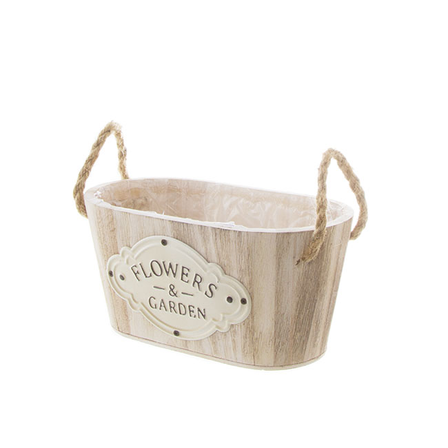 Nature Touch Wooden Oval Bucket Planter (24x13.5x11cmH)
