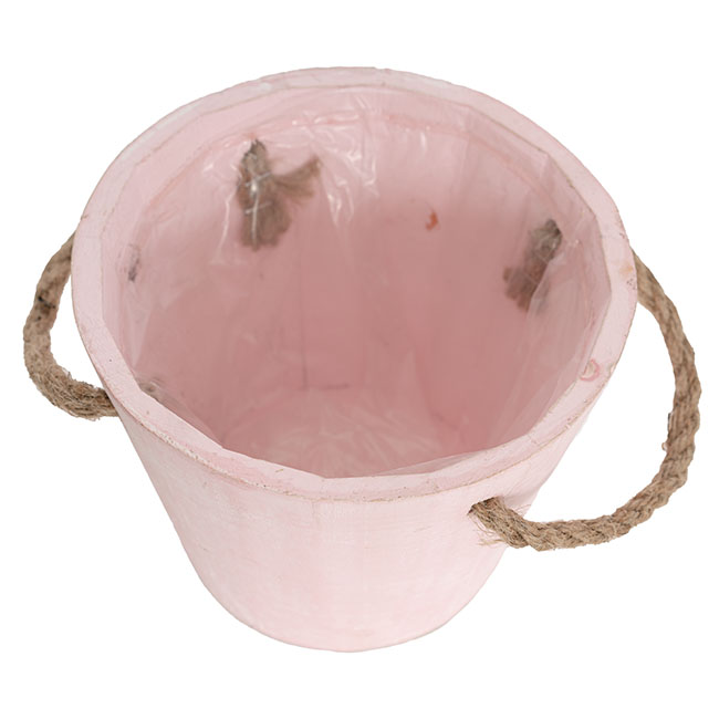 Pink Wash Touch Wooden Bucket Planter (17cmDx13cmH)