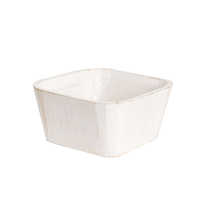 White Wash Touch Wooden Square Planter (22x22x10cmH)