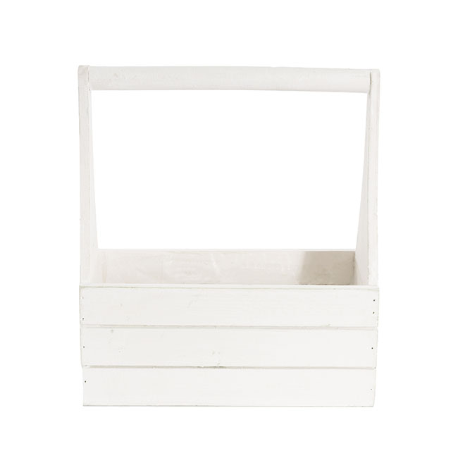 Wooden Carry Tote Planter White (25x11.5x10.5cmH)