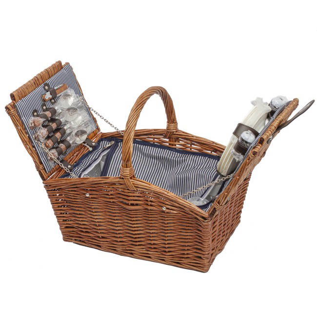 4 Person Picnic Basket With Handle Brown (43x30x40cmH)