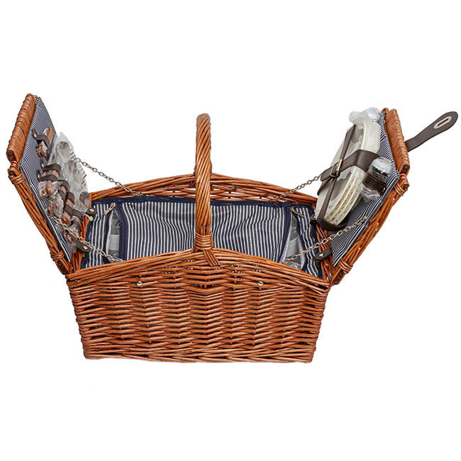 4 Person Picnic Basket With Handle Brown (43x30x40cmH)