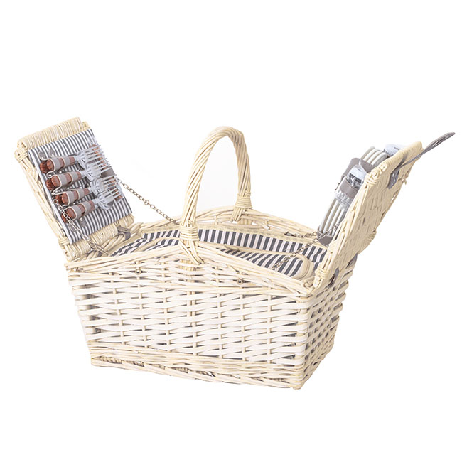 4 Person Picnic Basket With Handle White (43x30x40cmH)
