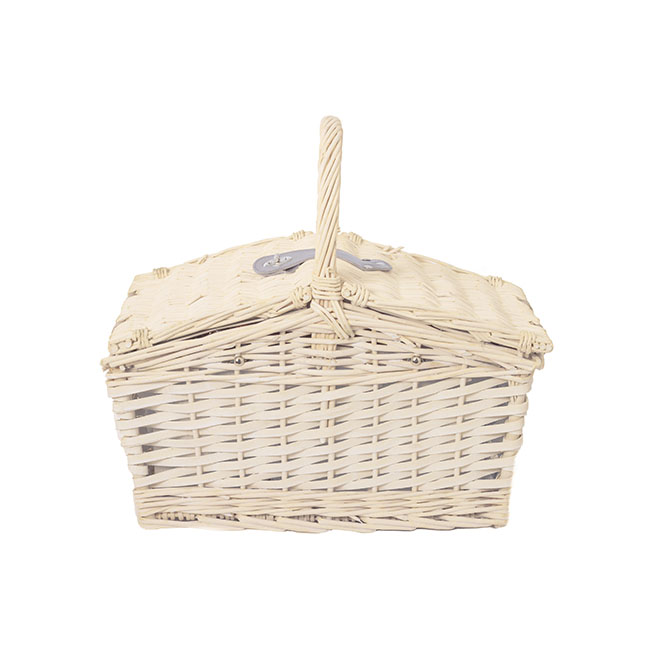4 Person Picnic Basket With Handle White (43x30x40cmH)