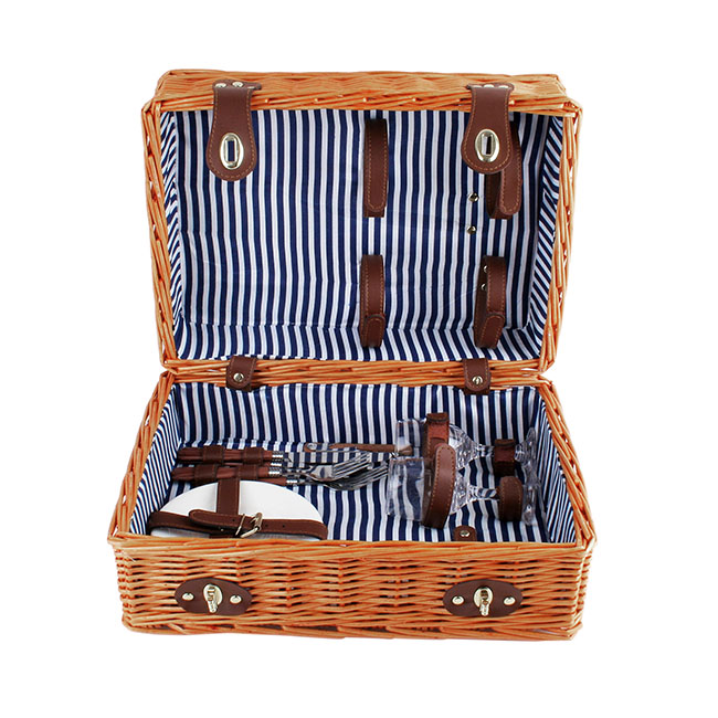 2 Person Picnic Basket for 2 Wine Honey Brown (40x28x20cmH)