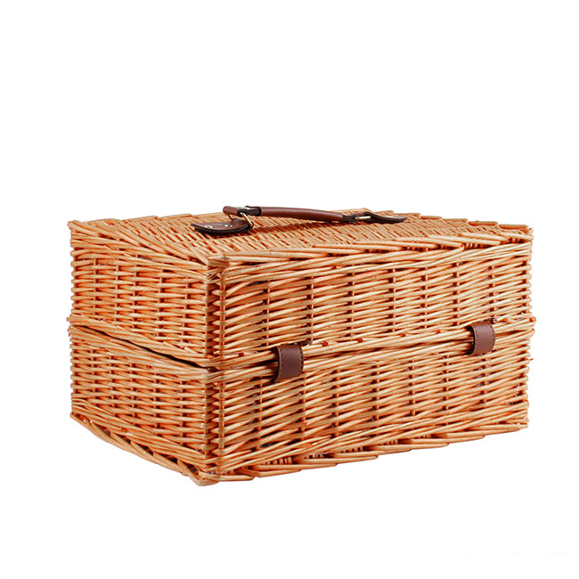 2 Person Picnic Basket for 2 Wine Honey Brown (40x28x20cmH)