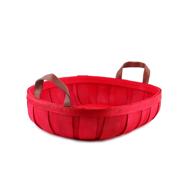 Woven Barrel Oval Tray Red(39x30x8cmH)