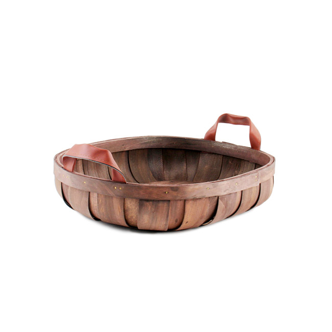 Woven Barrel Oval Tray Dark Brown (36x26x7cmH)