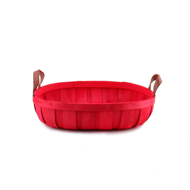 Woven Barrel Oval Tray Red (36x26x7cmH)