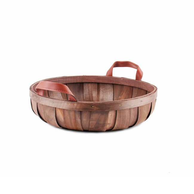 Woven Barrel Round Tray Dark Brown (36x9cmH)