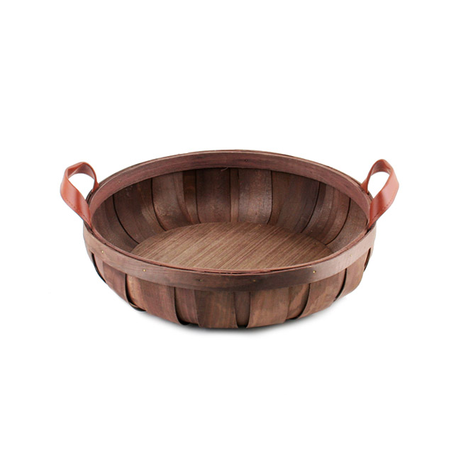 Woven Barrel Round Tray Dark Brown (36x9cmH)