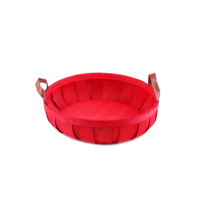 Woven Barrel Round Tray Red (31.5x8cmH)