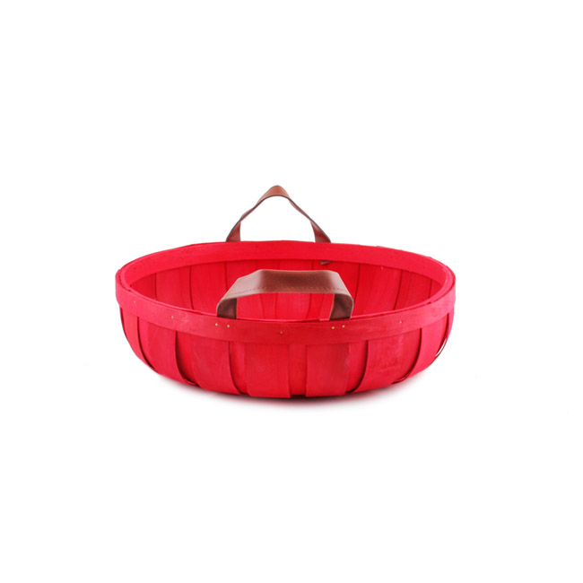 Woven Barrel Round Tray Red (31.5x8cmH)