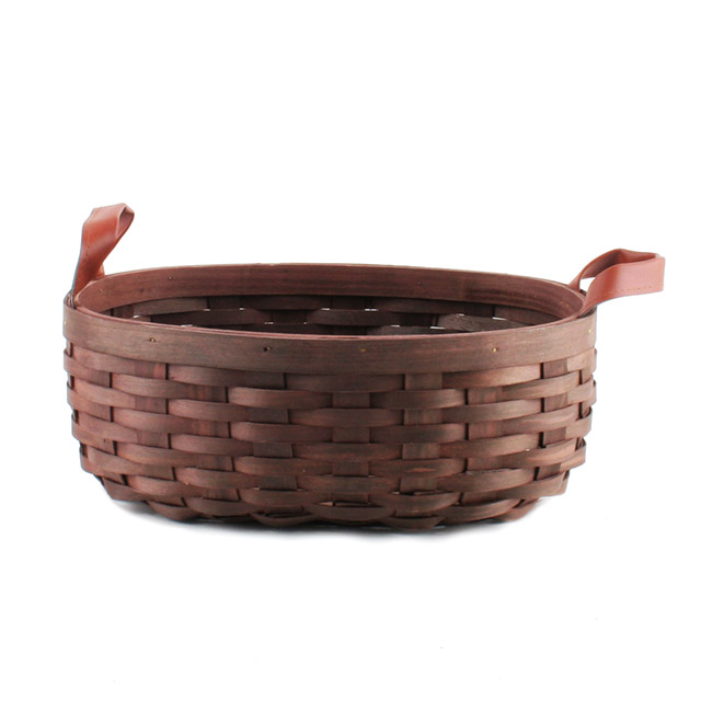 Nordic Stripe Woven Oval Basket Dark Brown (34x29.5x12cmH)