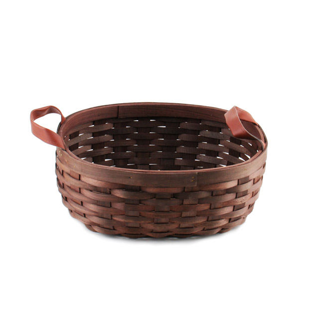 Nordic Stripe Woven Oval Basket Dark Brown (29x25x11cmH)