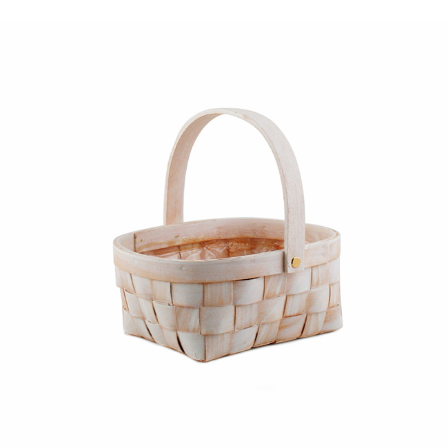 Nordic Stripe Woven Basket Round White Wash (30x25x11cmH)
