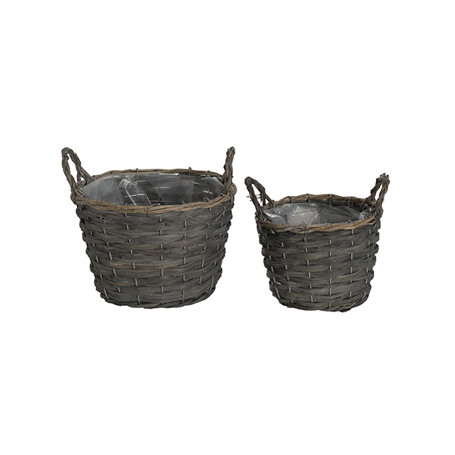 Wicker Planter Eco Forest Round Set of 2 Brown (21x15cmH)