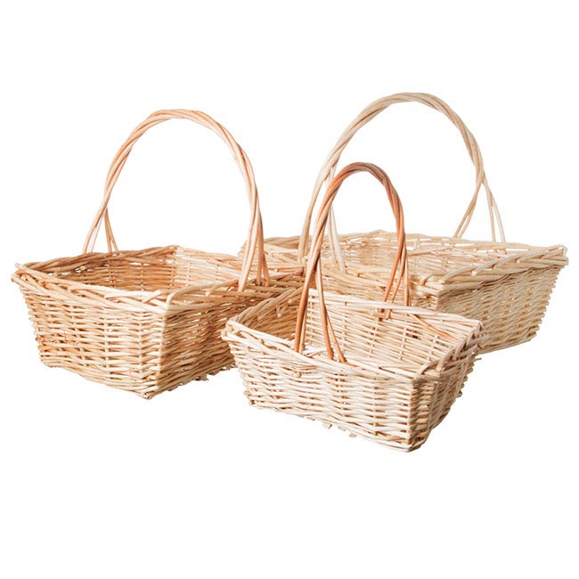 Willow Basket Rectangle Set of 3 Natural (39x33x14cmH)