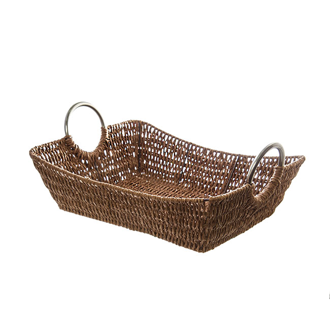 Paper Rope Tray with Metal Handles Rectangle Brown(28x21x7cm