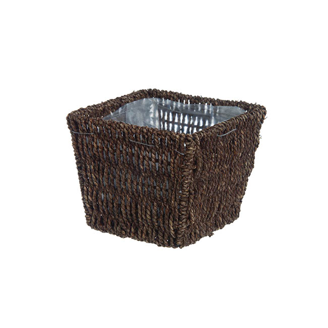 Seagrass Planter with Liner Square Brown (17.5x17.5x14cmH)
