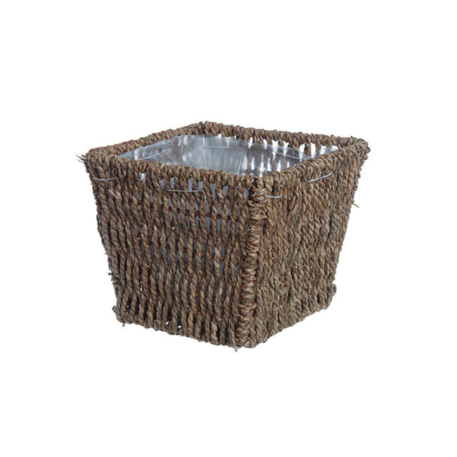 Seagrass Planter with Liner Square Natural (17.5x17.5x14cmH)