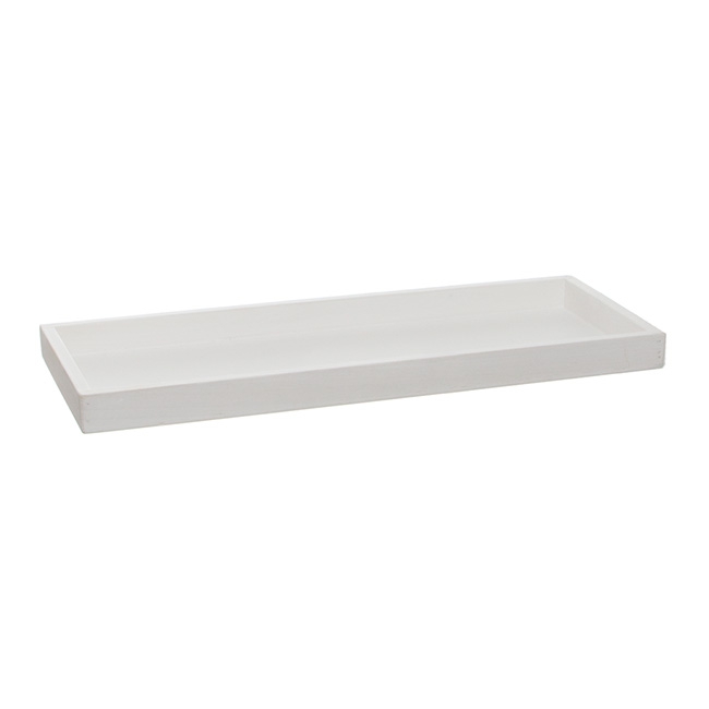 Wooden Tray Low Edge Rectangle White Wash (41x15x2.6cmH)
