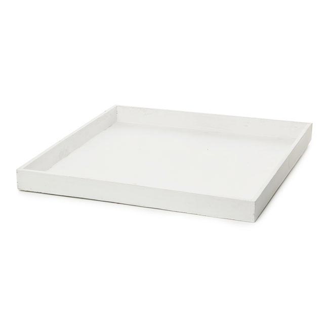 Wooden Tray Square Low Edge White Wash (41x41x3.5cmH)