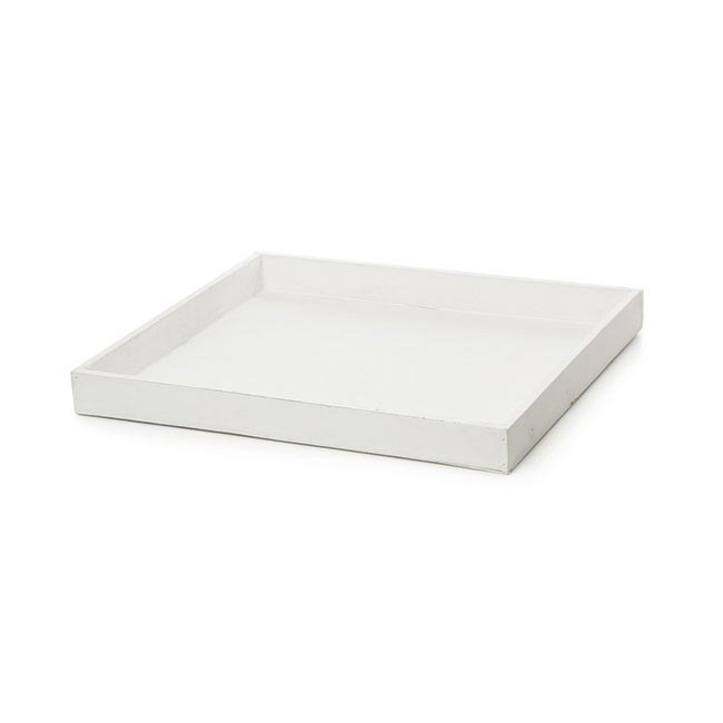 Wooden Tray Square Low Edge White Wash (35x35x3.5cmH)