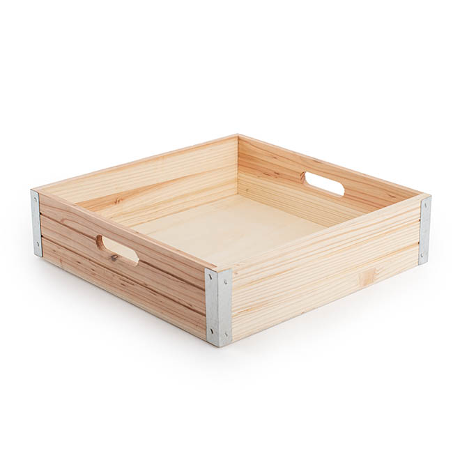 Wooden Gourmet Hamper Tray Set 2 Metal Natural (35x35x9cmH)