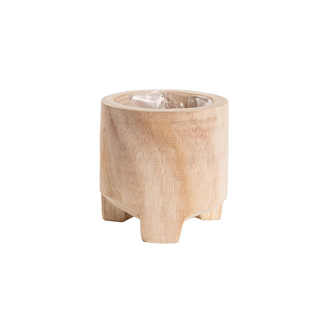Wooden Cylinder Pot with Short Feet Natural (19cmx19cmH)