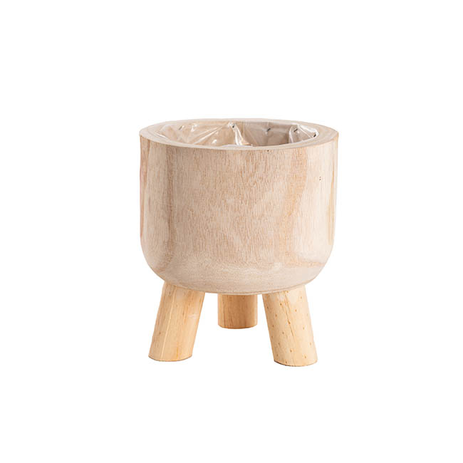 Wooden Cylinder Pot with Long Feet Natural (20cmx23cmH)