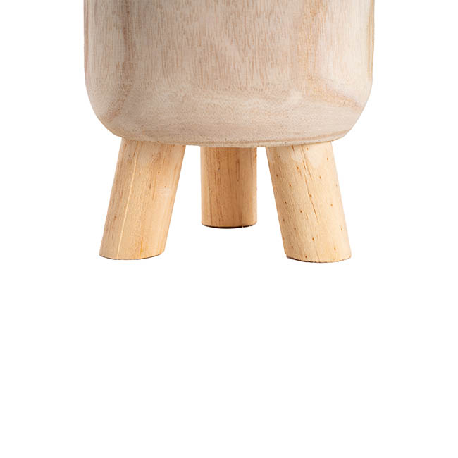 Wooden Cylinder Pot with Long Feet Natural (18cmx21cmH)